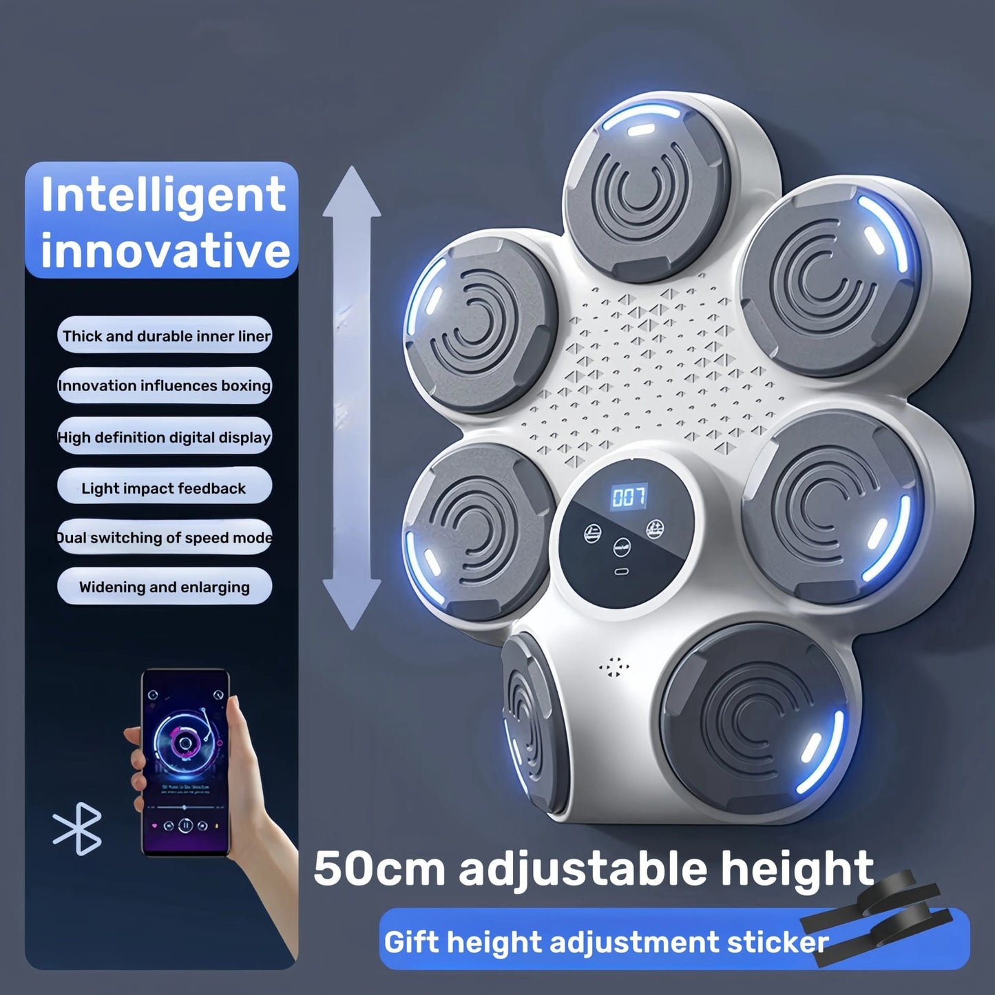 Máquina de Boxeo Musical Inteligente Bluetooth 9 Velocidades para Pared. Equipo Electrónico de Entrenamiento de Boxeo para el Hogar.