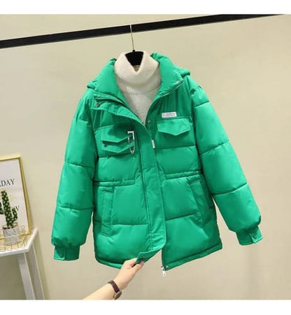 Campera dama Parka inflada cintura ajustable cuello y capucha