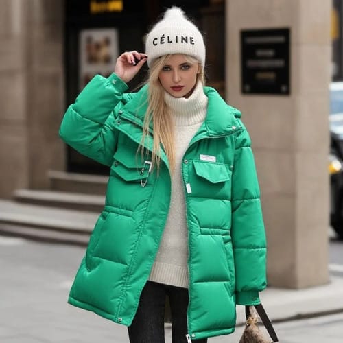 Campera dama Parka inflada cintura ajustable cuello y capucha