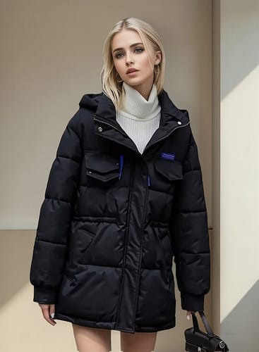 Campera dama Parka inflada cintura ajustable cuello y capucha