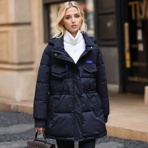 Campera dama Parka inflada cintura ajustable cuello y capucha