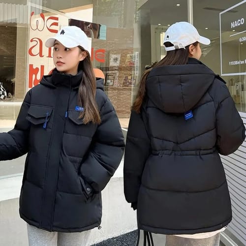 Campera dama Parka inflada cintura ajustable cuello y capucha