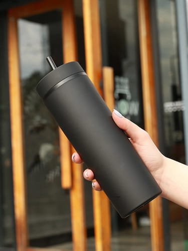 Vaso ejecutivo con pajita y tapa negro