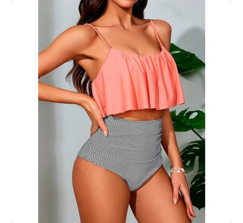 Bikini TA rayado top con volado 