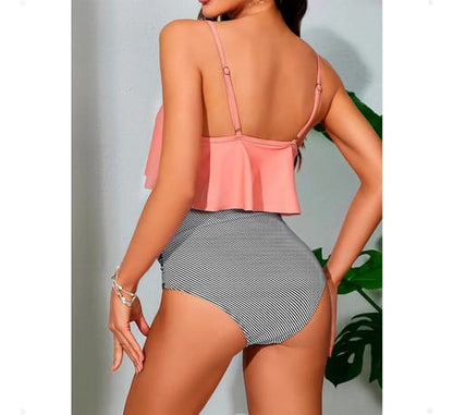 Bikini TA rayado top con volado 