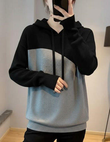 Buzo mujer con capucha  hilo bicolor Negro