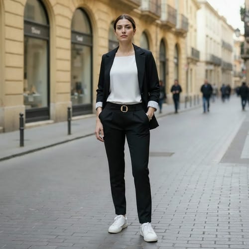 Conjunto dama chaqueta manga rayada + pantalon