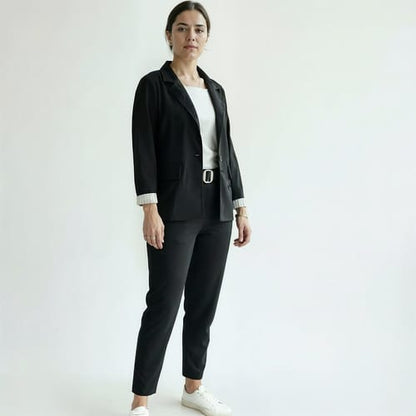 Conjunto dama chaqueta manga rayada + pantalon