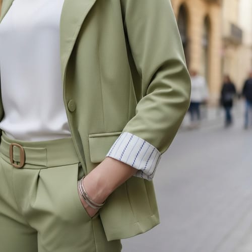 Conjunto dama chaqueta manga rayada + pantalon