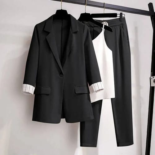 Conjunto dama chaqueta manga rayada + pantalon
