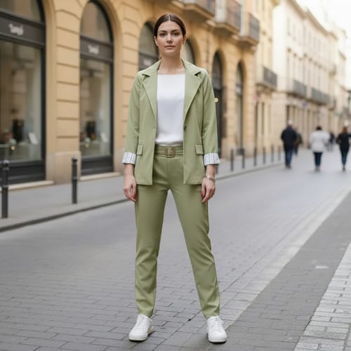 Conjunto dama chaqueta manga rayada + pantalon