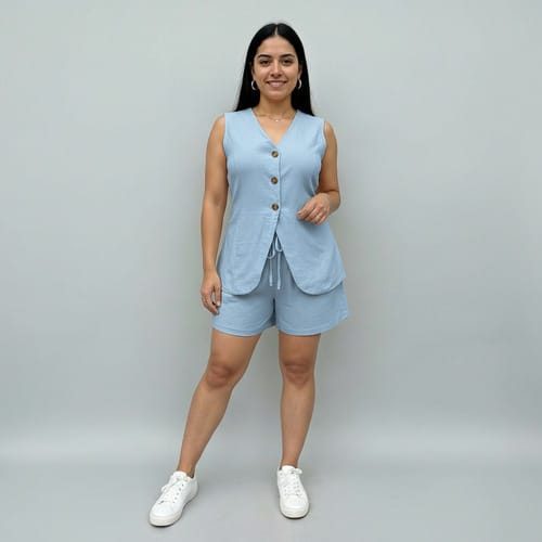 Conjunto dama short y chaleco con botones