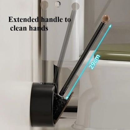 Cepillo de inodoro de pared sin perforar, desmontable, con mango largo y diseño de veta de madera