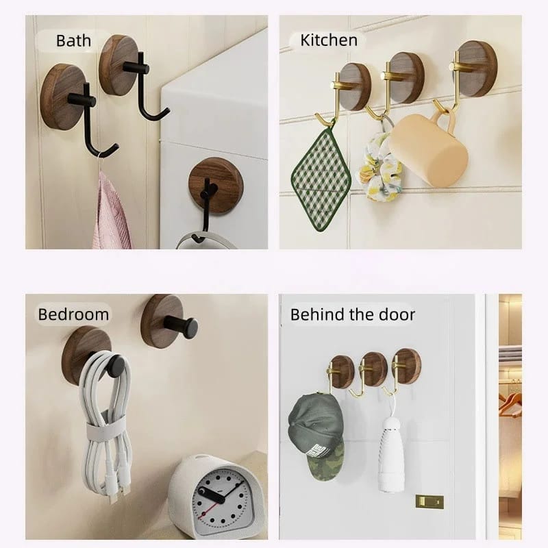 Perchero de Pared Nogal Multiuso Sin Perforaciones