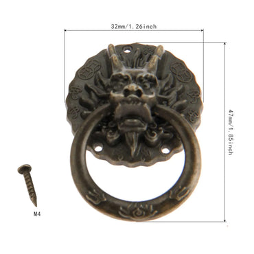 Par de Tiradores Manijas Cabeza de Dragón Bronce Antiguo Estilo Chino Vintage