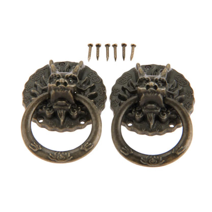 Par de Tiradores Manijas Cabeza de Dragón Bronce Antiguo Estilo Chino Vintage