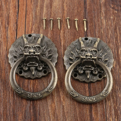 Par de Tiradores Manijas Cabeza de Dragón Bronce Antiguo Estilo Chino Vintage