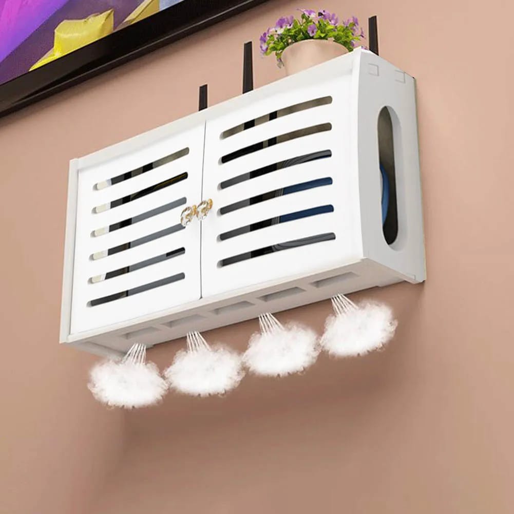 Caja organizadora de pared para router inalámbrico y WiFi. Soporte decorativo para cables y fuentes de alimentación, ideal para sala de estar.