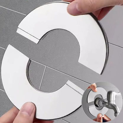 Tapa decorativa autoadhesiva de acero inoxidable para grifo, ducha o caño. Acabado cromado. Accesorio de pared para baño y cocina.