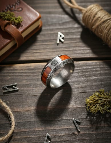 Anillo hombre Valhala simil madera y vidrio