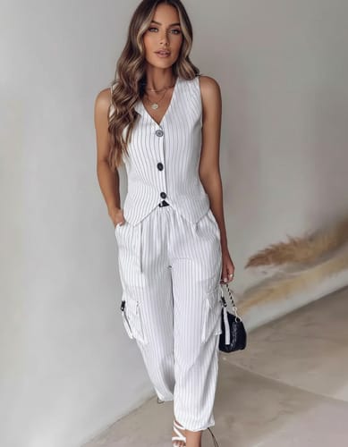 Conjunto Casual Rayado de Algodón para Mujer