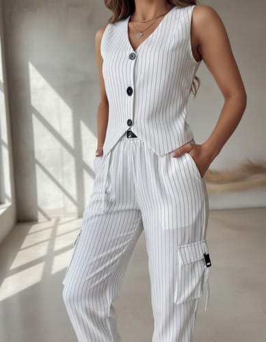 Conjunto Casual Rayado de Algodón para Mujer