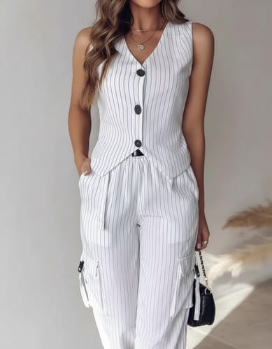 Conjunto Casual Rayado de Algodón para Mujer