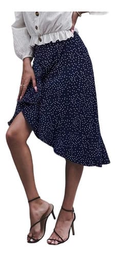 Pollera larga TG ava azul puntitos blancos