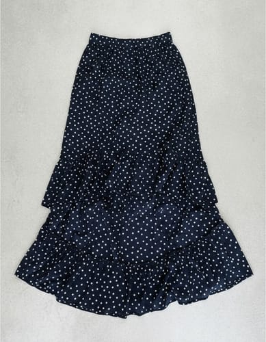 Pollera larga TG ava azul puntitos blancos