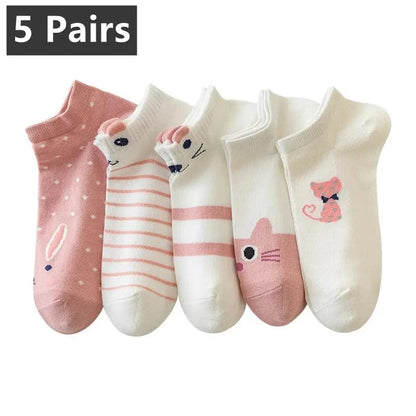Set de 10 Pares de Soquetes de Mujer con Diseño de Osito. Medias Transpirables y Cómodas para Estilo Casual.