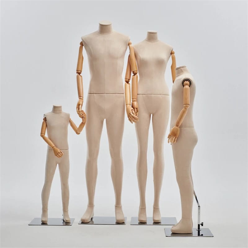 Maniquí Femenino de Cuerpo Completo con Cubierta de Tela y Base Metálica para Exhibición de Ropa en Tiendas y Vestidos de Novia.