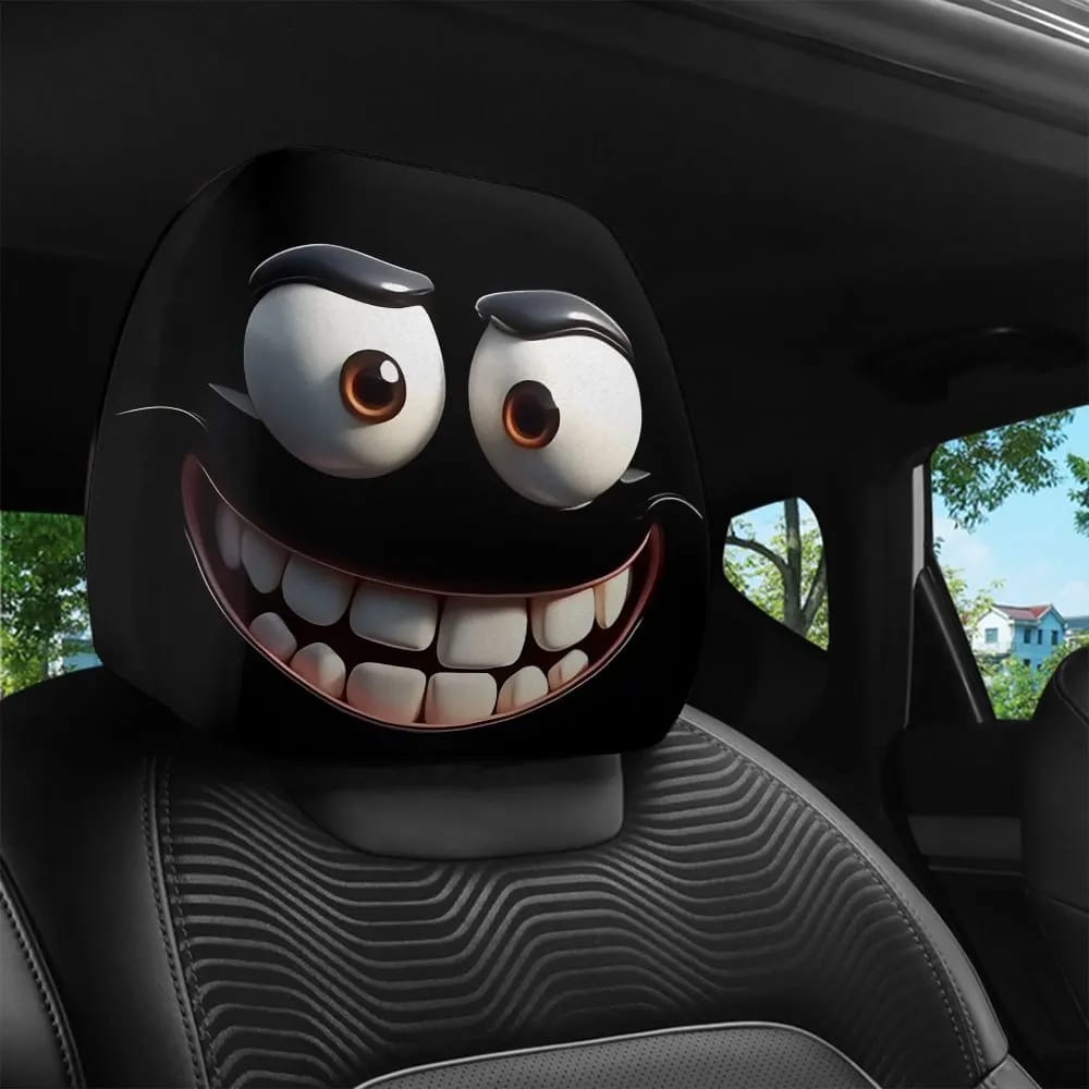 2 fundas de almohada para coche con estampado de cara sonriente lavable.