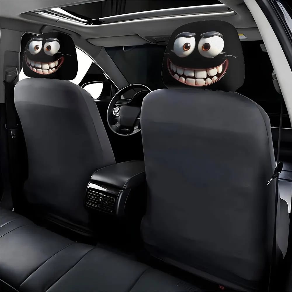 2 fundas de almohada para coche con estampado de cara sonriente lavable.