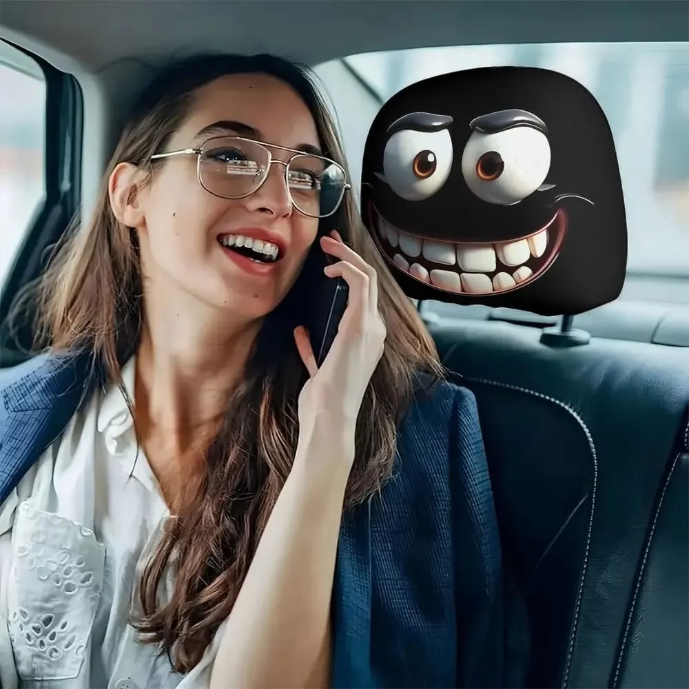 2 fundas de almohada para coche con estampado de cara sonriente lavable.