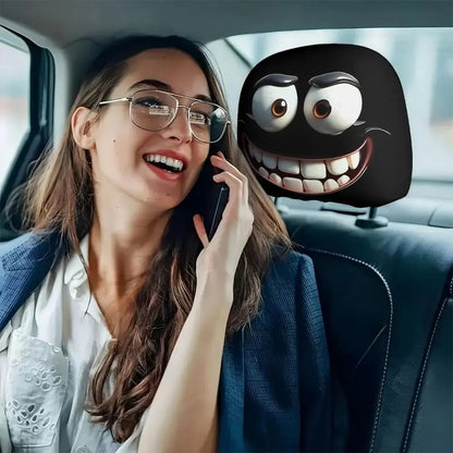 2 fundas de almohada para coche con estampado de cara sonriente lavable.