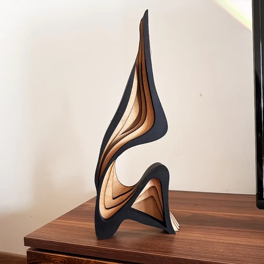 Deco Escultura Abstracta Madera Minimalista Hoga