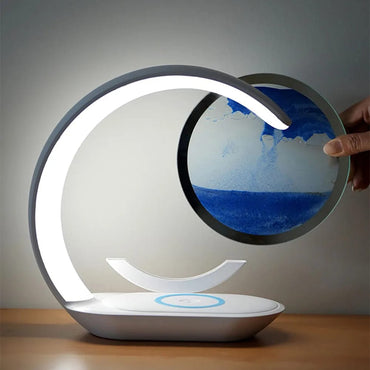 Lampara de Mesa con Arena Movediza y Carga Inalámbrica, Lámpara de Escritorio Reloj de Arena 3D, Luz Nocturna de Pintura de Arena para Oficina y Decoración.