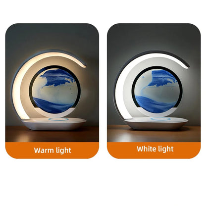 Lampara de Mesa con Arena Movediza y Carga Inalámbrica, Lámpara de Escritorio Reloj de Arena 3D, Luz Nocturna de Pintura de Arena para Oficina y Decoración.
