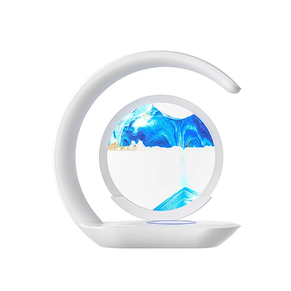 Lampara de Mesa con Arena Movediza y Carga Inalámbrica, Lámpara de Escritorio Reloj de Arena 3D, Luz Nocturna de Pintura de Arena para Oficina y Decoración.