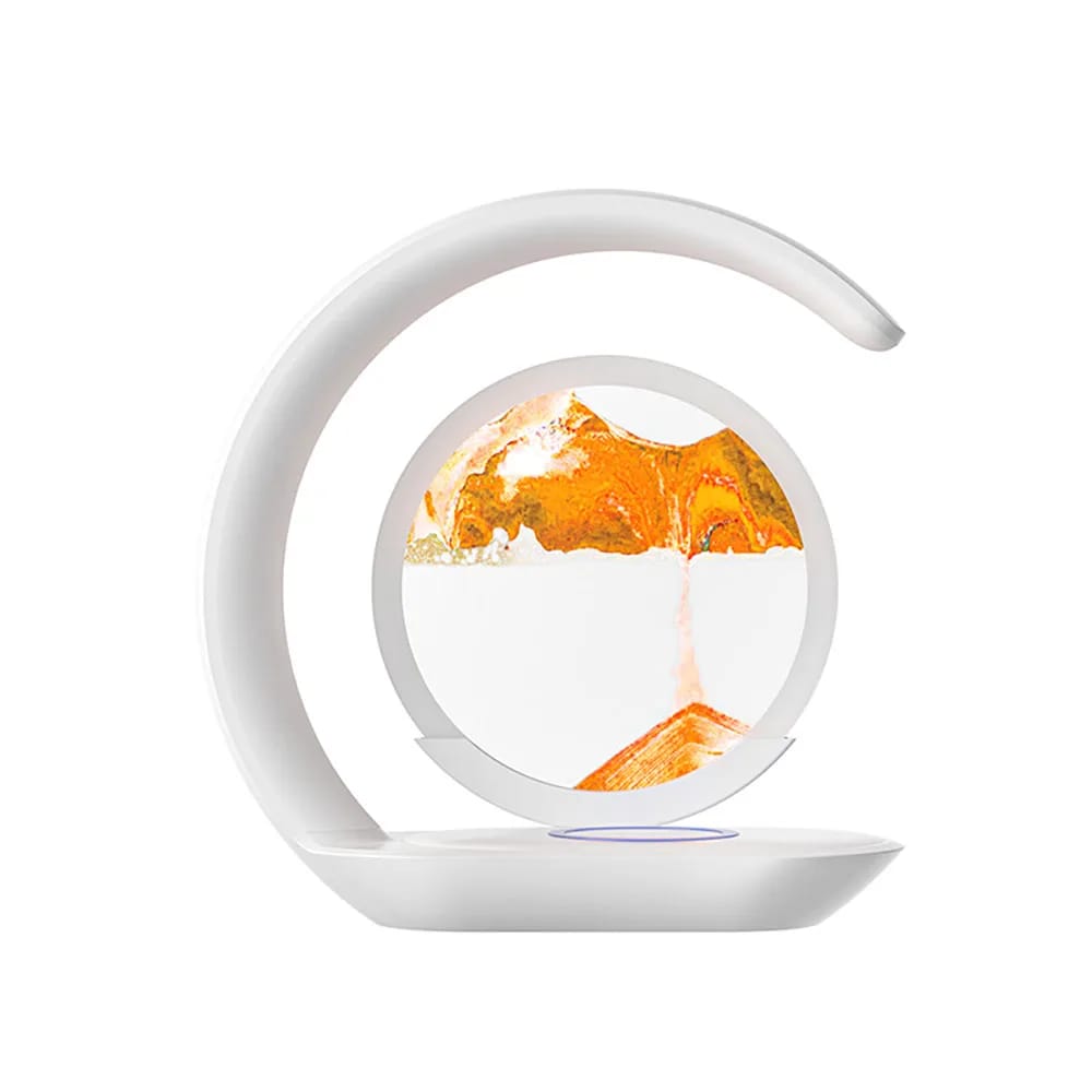 Lampara de Mesa con Arena Movediza y Carga Inalámbrica, Lámpara de Escritorio Reloj de Arena 3D, Luz Nocturna de Pintura de Arena para Oficina y Decoración.