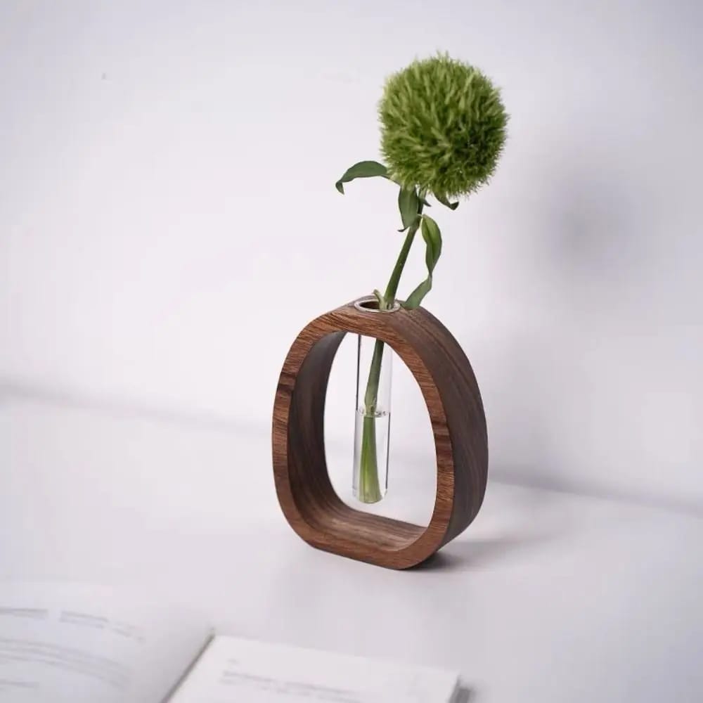 Florero Tubo de Ensayo con Base de Madera | Jarrón Minimal