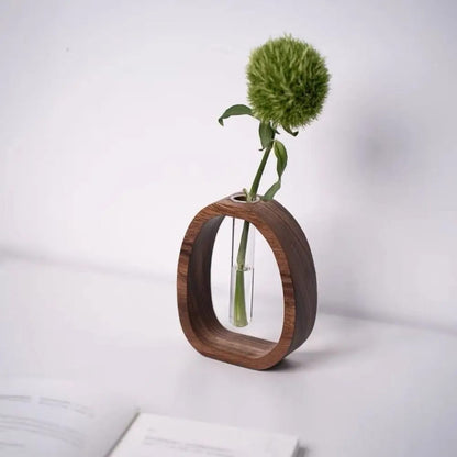 Florero Tubo de Ensayo con Base de Madera | Jarrón Minimal