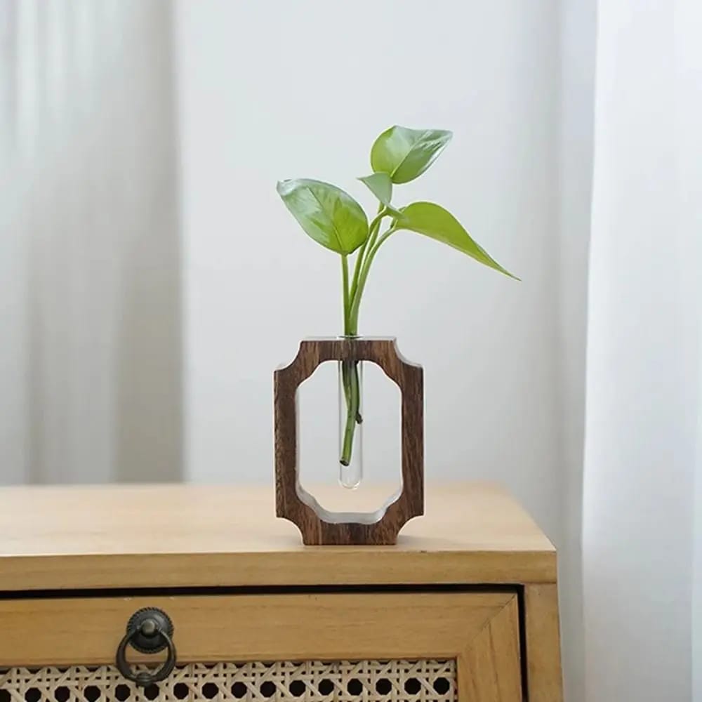 Florero Tubo de Ensayo con Base de Madera | Jarrón Minimal