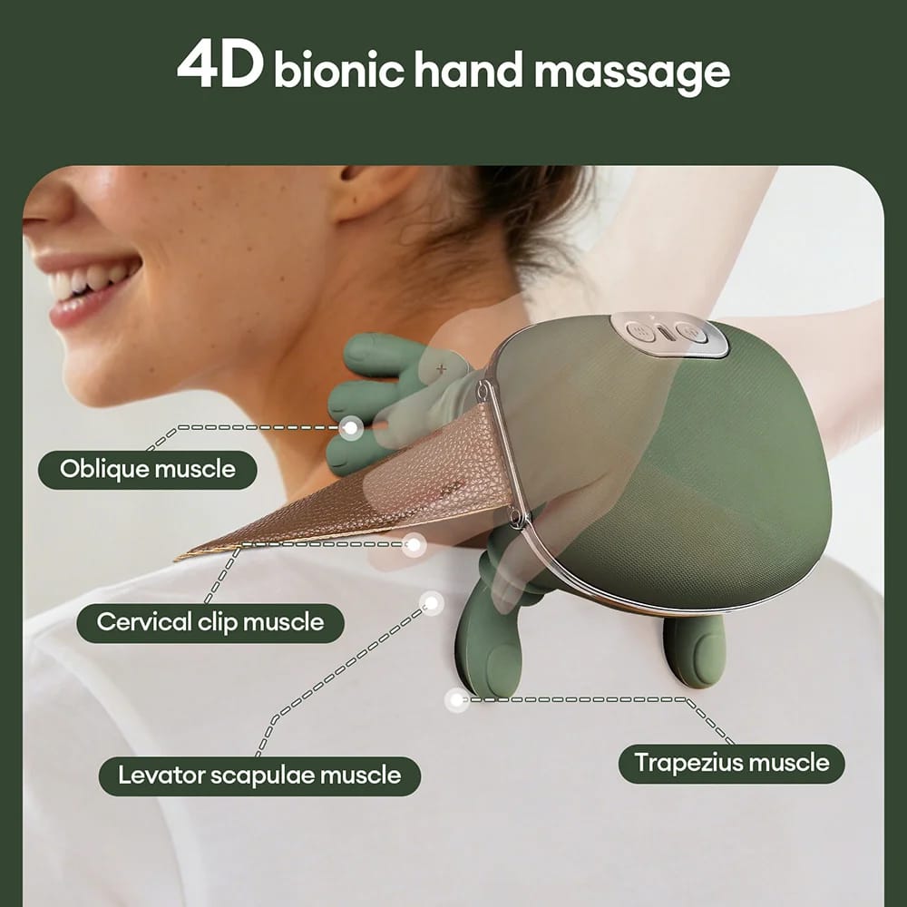Masajeador biónico 4D de cuello y hombros, inalámbrico para cervicales y trapecios. Con tecnología de amasado y motor sin escobillas.