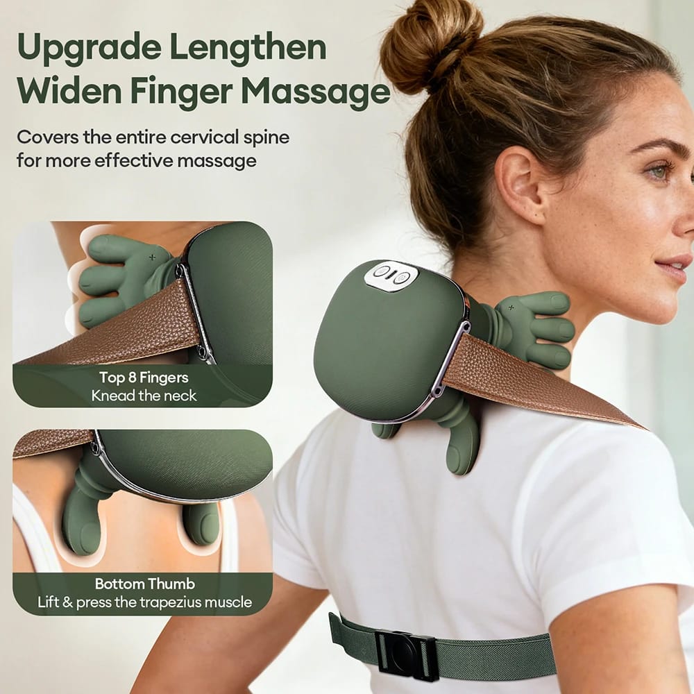 Masajeador biónico 4D de cuello y hombros, inalámbrico para cervicales y trapecios. Con tecnología de amasado y motor sin escobillas.