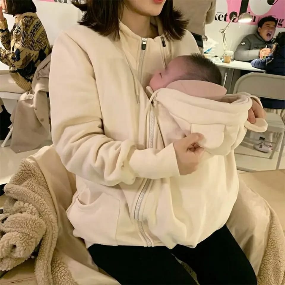 Buzo Canguro Maternal con Capucha para Invierno, Embarazo y Portabebés