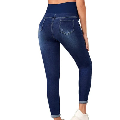 Pantalón Jean Maternal Elástico Para Embarazadas Con Soporte Abdominal