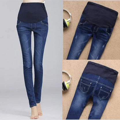Pantalón Jean Maternal Elástico Para Embarazadas Con Soporte Abdominal