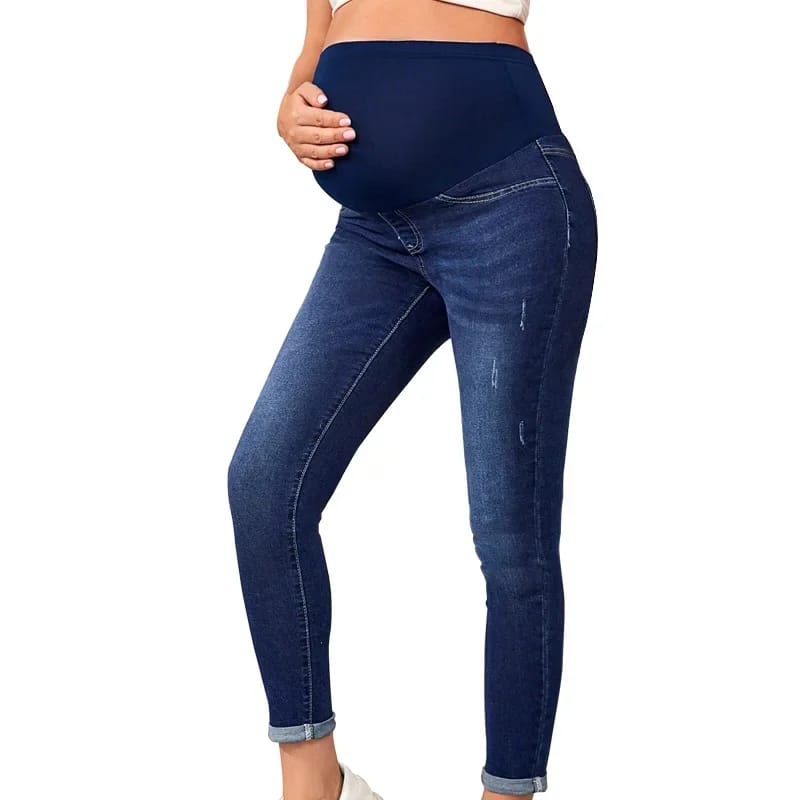 Pantalón Jean Maternal Elástico Para Embarazadas Con Soporte Abdominal