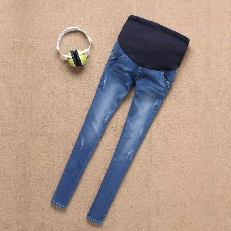 Pantalón Jean Maternal Elástico Para Embarazadas Con Soporte Abdominal